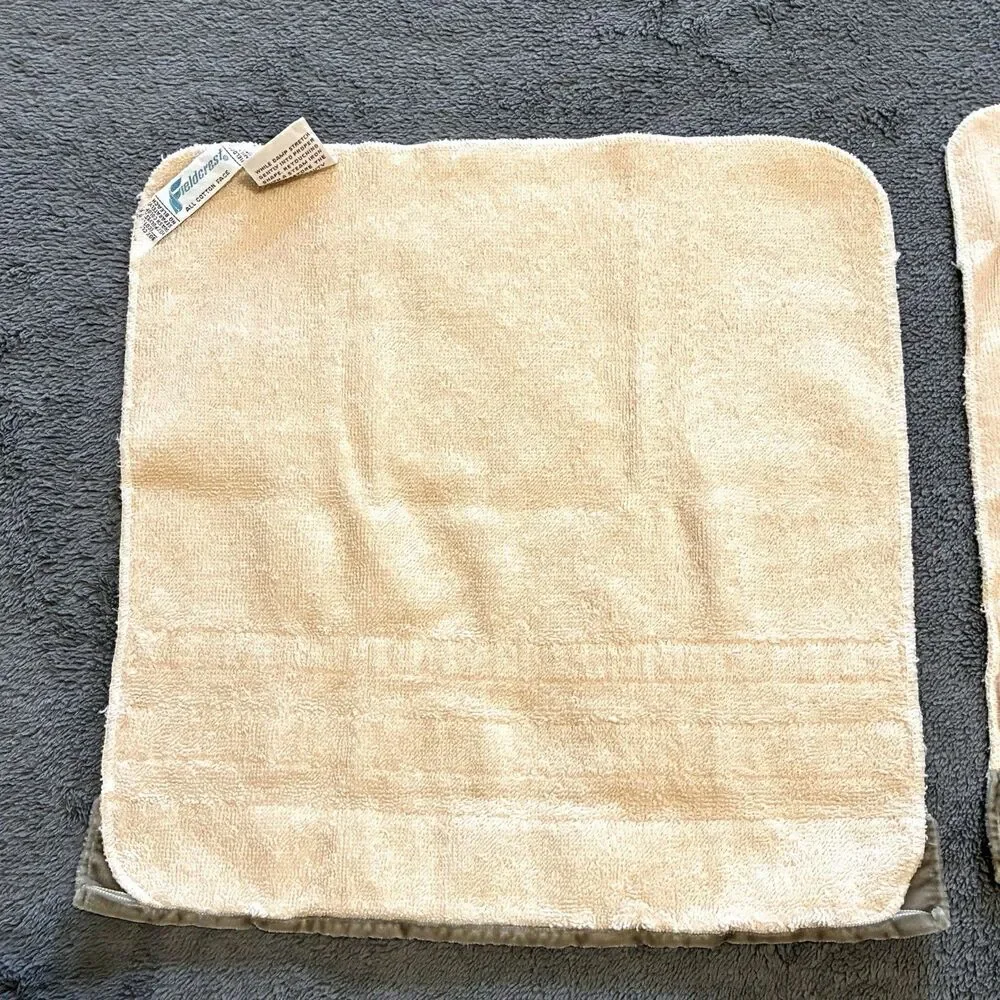 Vintage Fieldcrest Trousseau Luxury Set of 2 Washcloth Velvet Satin Trim 1960s